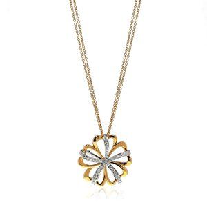 Luca Carati 18K Yellow & White Gold Diamond Flower Pendant Necklace 0.86Cttw